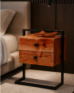 ‎2 tables de chevet en bois naturel avec deux tiroirs‎