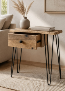 ‎Console de chevet rustique avec un design superposé et tiroir. 70/40/50 cm‎