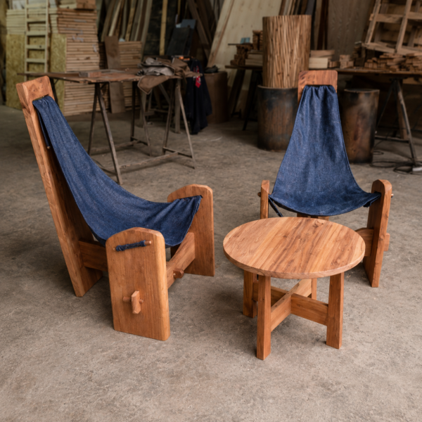 ‎Un set de session rustique fait main en bois naturel.‎