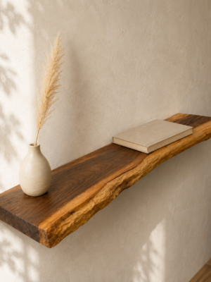 ‎Étagère murale moderne en bois avec bord naturel de vie - fabriquée à la main entre 80 et 90 cm de long‎
