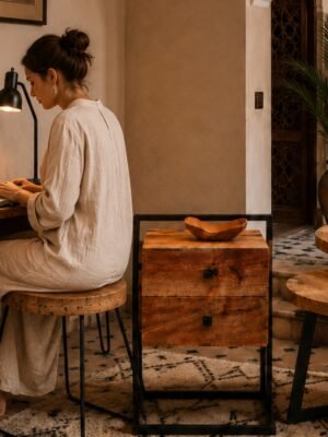Bureau rustique avec étagères et chaise en bois