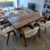 ‎Table de salle à manger de luxe en bois de noyer naturel et verre‎